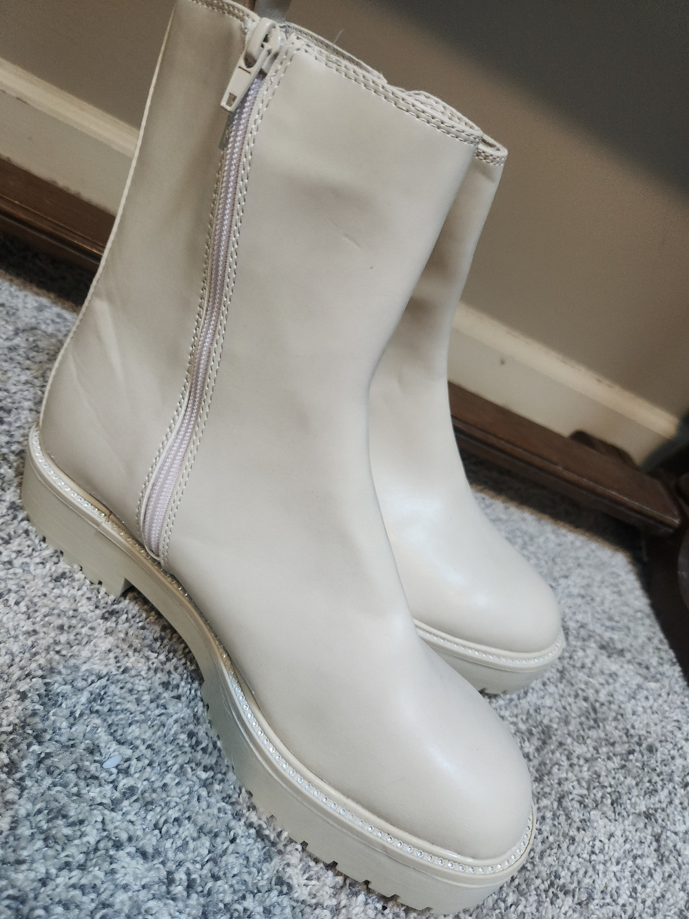 Time and Tru Cream Platform Ankle Boots